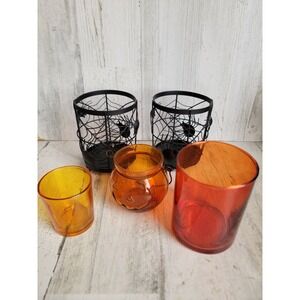 Halloween tea light candle holder variety set spider Orange decor